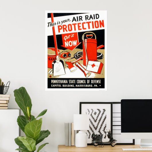 Air Raid Protection 1943 WPA ポスター (ホームオフィス)