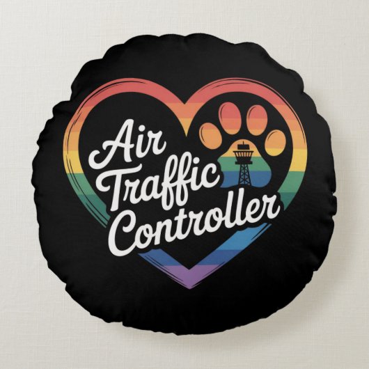 Air Traffic Controller Rainbow Heart ラウンドクッション (正面)