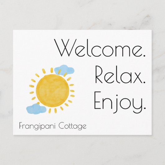 Airbnbウェルカムギフトバスケットカーパーソナライズされたド インビテーションポストカード (正面)