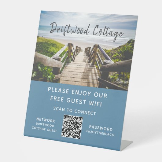 AirbnbビーチハウスフォトWifiパスワードQRコード 台座サイン (正面)