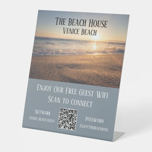 AirbnbビーチハウスフォトWifiパスワードQRコード 台座サイン (正面)
