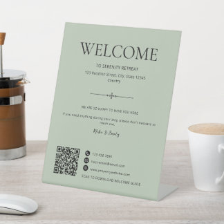 Airbnb ウェルカム バケーション ハウス レンタル QRコード セージグリーン 台座サイン