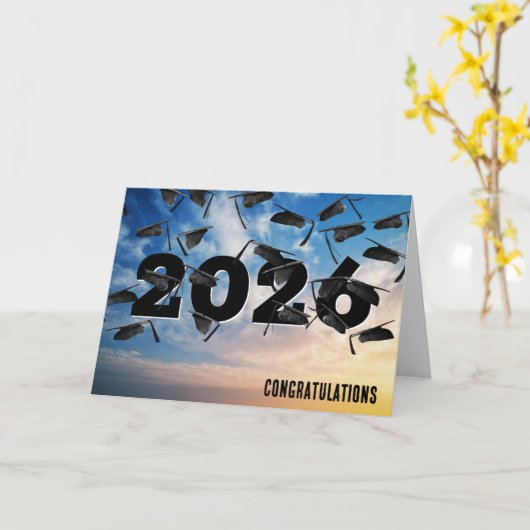 Airborne 2026 Black Graduation Hats カード (黄色い花)