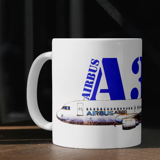 Airbus A320航空機の水色スケッチプロファイル コーヒーマグカップ
