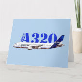 Airbus A320航空機の水色スケッチプロファイル サンキューカード (正面)