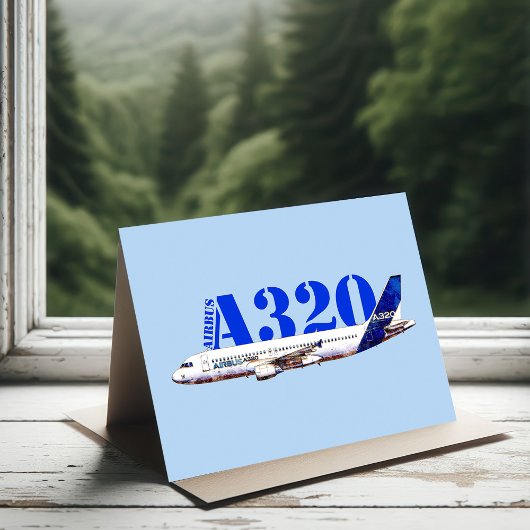 Airbus A320航空機の水色スケッチプロファイル サンキューカード