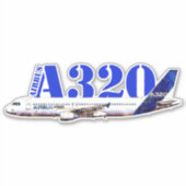 Airbus A320航空機の水色スケッチプロファイル シール (正面)