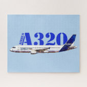 Airbus A320航空機の水色スケッチプロファイル ジグソーパズル (横)