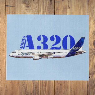 Airbus A320航空機の水色スケッチプロファイル ジグソーパズル