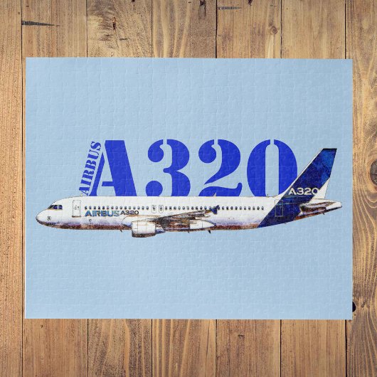 Airbus A320航空機の水色スケッチプロファイル ジグソーパズル