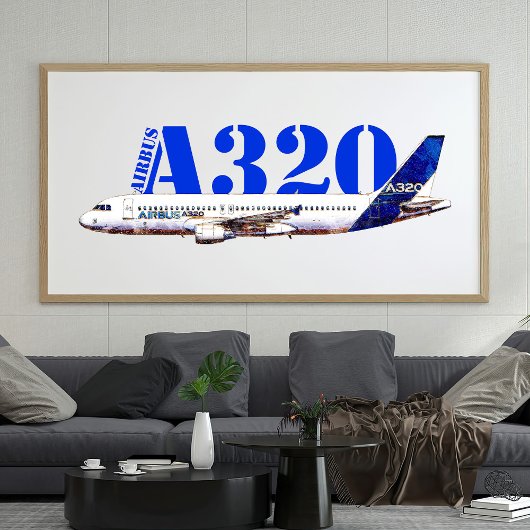 Airbus A320航空機の水色スケッチプロファイル フォトプリント