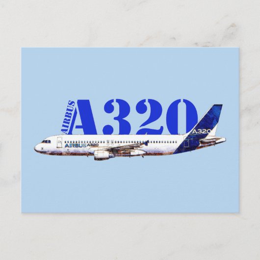 Airbus A320航空機の水色スケッチプロファイル ポストカード (正面)