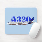 Airbus A320航空機の水色スケッチプロファイル マウスパッド (マウス)