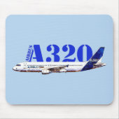 Airbus A320航空機の水色スケッチプロファイル マウスパッド (正面)