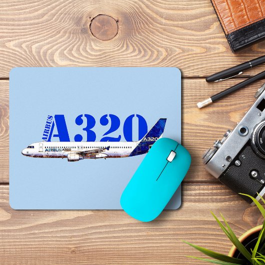 Airbus A320航空機の水色スケッチプロファイル マウスパッド