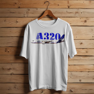 Airbus A320航空機の水色スケッチプロファイル Tシャツ