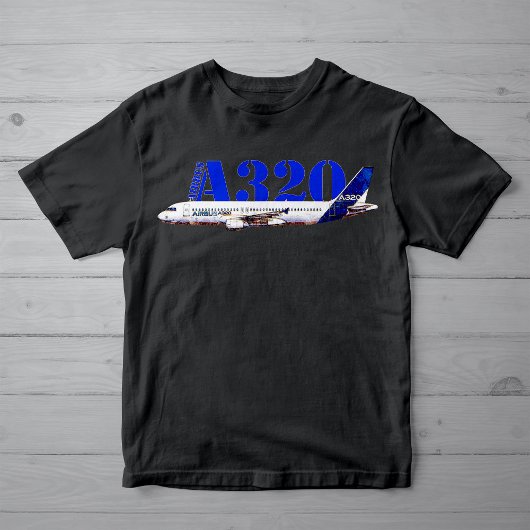 Airbus A320航空機の水色スケッチプロファイル Tシャツ