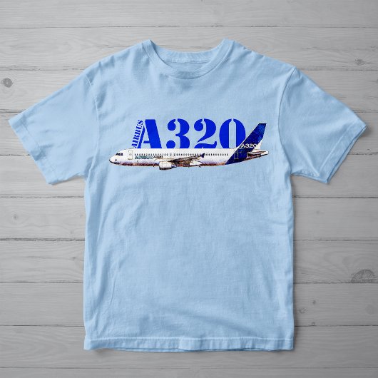 Airbus A320航空機の水色スケッチプロファイル Tシャツ