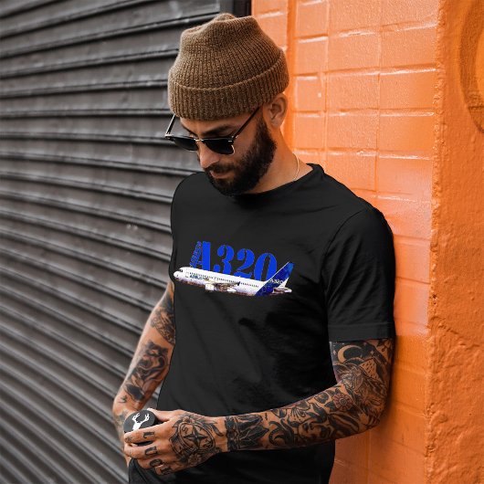 Airbus A320航空機の水色スケッチプロファイル Tシャツ