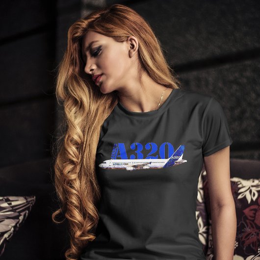 Airbus A320航空機の水色スケッチプロファイル Tシャツ