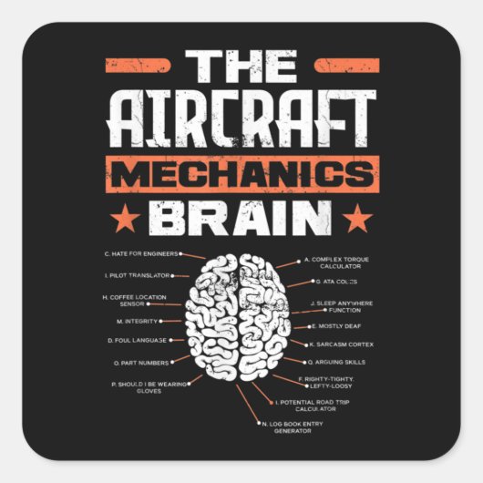 Aircraft Mechanics Brain Aviation Funny Aircraft M スクエアシール (正面)