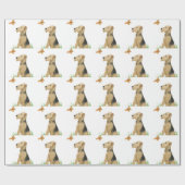 Airedaleのテリア及び蝶 ラッピングペーパー (フラット)