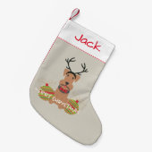 Airedaleのトナカイのメリークリスマスペット スモールクリスマスストッキング (正面 (吊り時))