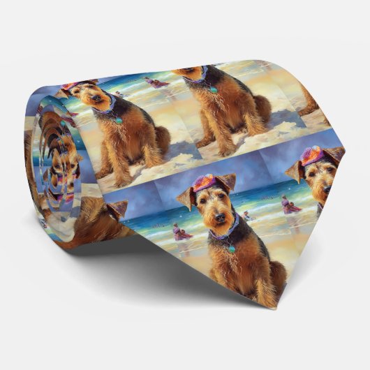 Airedaleオンビーチ、愛犬家のための夏の贈り物 ネクタイ (ロール)