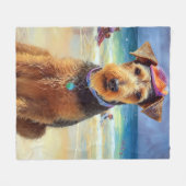 Airedaleオンビーチ、愛犬家のための夏の贈り物 フリースブランケット (正面(横))