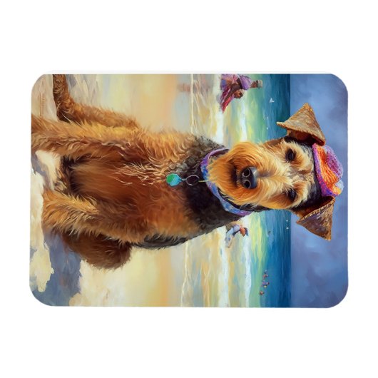 Airedaleオンビーチ、愛犬家のための夏の贈り物 マグネット (横)