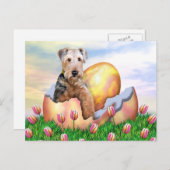Airedaleテリアのイースター驚き シーズンポストカード (正面/裏面)