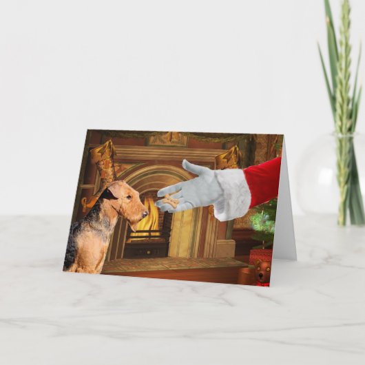 Airedaleテリアのクリスマスの休日カード シーズンカード (正面)