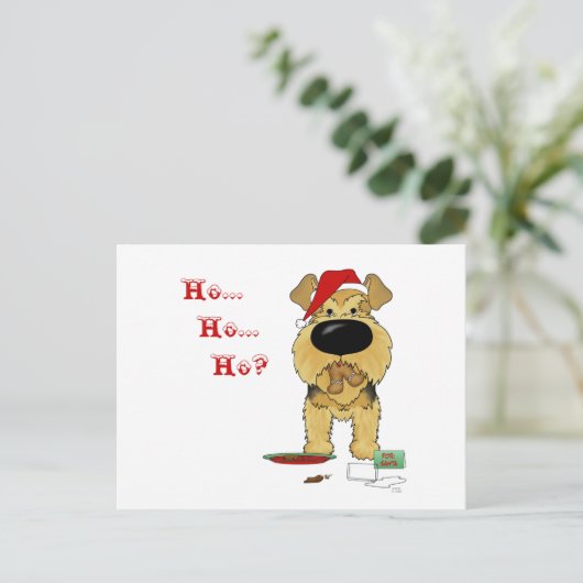 Airedaleテリアのクリスマス シーズンポストカード (スタンド正面)