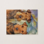 Airedaleテリアのポートレートの混合メディア ジグソーパズル (横)