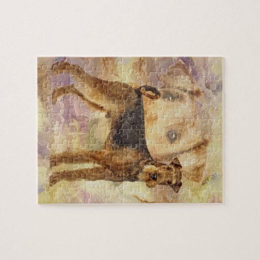 Airedaleテリアの混合メディアのデジタル芸術 ジグソーパズル (横)