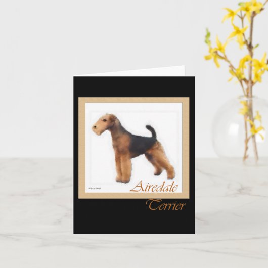 Airedaleテリアの芸術の挨拶およびメッセージカード カード (黄色い花)