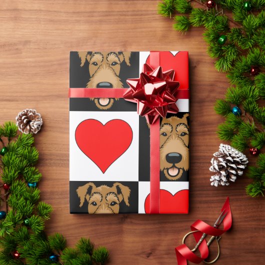 Airedaleテリアハートパターンかわいい犬の恋人ギフト ラッピングペーパー (クリスマスギフト)