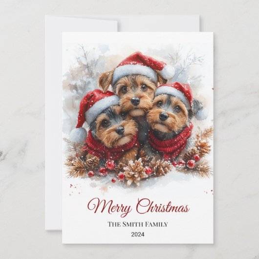 Airedale水色のクリスマスミニマル シーズンカード (正面)