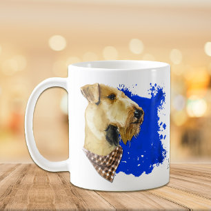 Airedale犬のポートレートブルー抽象芸術背景 コーヒーマグカップ