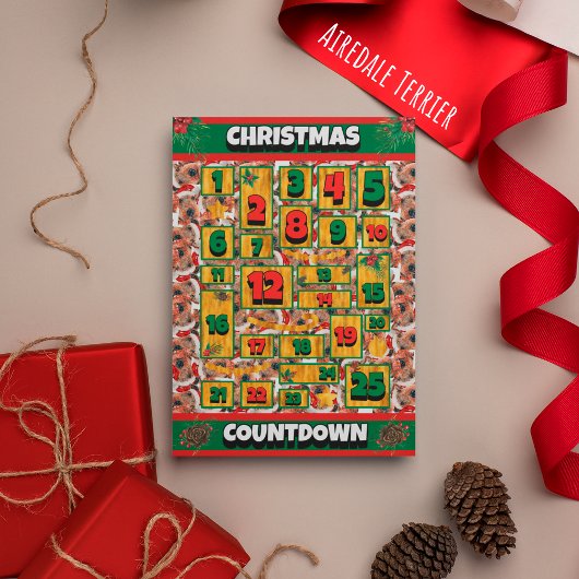Airedale Dog Countdownクリスマスアドベントカレンダー シーズンカード