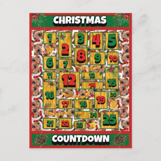 Airedale Dog Countdownクリスマスアドベントカレンダー シーズンポストカード (正面)