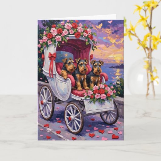 Airedale Dog Valentine's Day  カード (黄色い花)