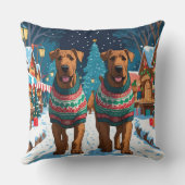Airedale Dogs Christmas Snow Holiday クッション (裏面)