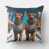 Airedale Dogs Christmas Snow Holiday クッション (正面)
