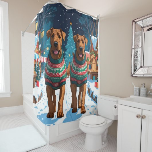 Airedale Dogs Christmas Snow Holiday シャワーカーテン (インサイチュ)