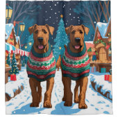 Airedale Dogs Christmas Snow Holiday シャワーカーテン (正面)