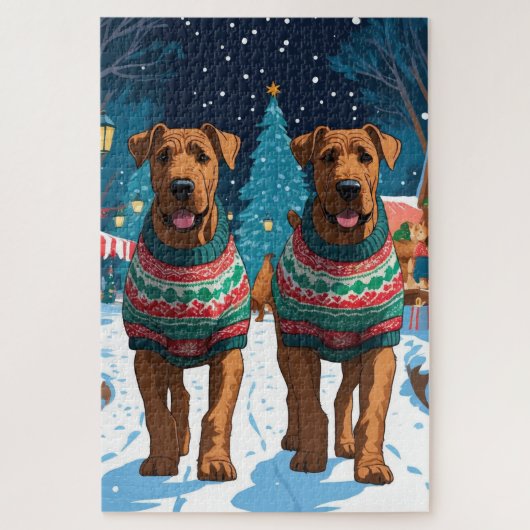 Airedale Dogs Christmas Snow Holiday ジグソーパズル (縦)