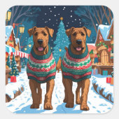 Airedale Dogs Christmas Snow Holiday スクエアシール (正面)