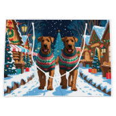 Airedale Dogs Christmas Snow Holiday ラージペーパーバッグ (正面)