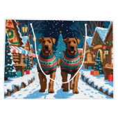 Airedale Dogs Christmas Snow Holiday ラージペーパーバッグ (裏面)
